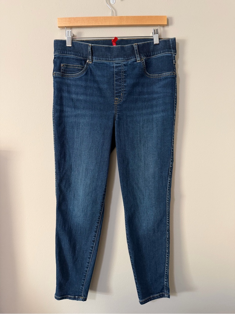 SPANX Pull-On Skinny Jeans Dark Wash Stretch Denim Women’s Large Petite